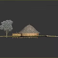 Scenic Rustic Thatched House in Natural Grassland with Tree and Stones