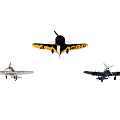 Yellow Gray And Dark Blue Fighter Jets With Classic Propeller Design 3d model
