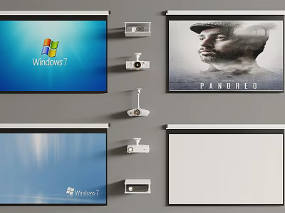 Projection Monitoring Equipment Setup With HD Projectors And Multiple Projection Screens 3d model