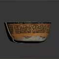 Traditional Carved Bowl With Intricate Orange Red Spiral And Black Geometric Patterns