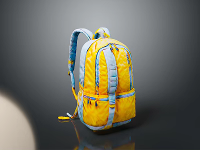 Vibrant Yellow And Blue Backpack With Multiple Zippers Straps For Daily Use And Travel 3d model