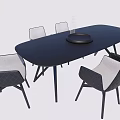 Modern Black Oval Dining Table Set With Six Stylish Upholstered Chairs 3d model