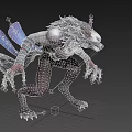 Fierce Fantasy Wolf Creature With Blue Wings Sharp Claws Headband And Muscular Body