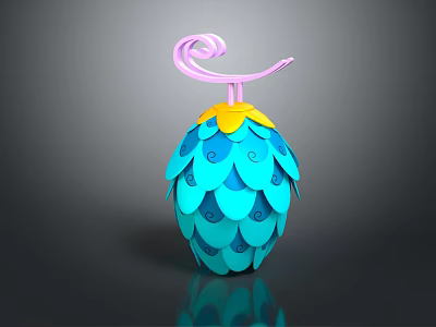 Decorative Ornament Combination With Pink Spiral Top Yellow Edge And Blue Fish Scale Design 3d model