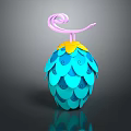 Decorative Ornament Combination With Pink Spiral Top Yellow Edge And Blue Fish Scale Design