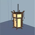 Traditional Wooden Architectural Component with Geometric Frame Hanging Green Spherical Ornaments and Intricate Carved Details