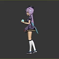 Anime Girl With Long Purple Hair And Blue Uniform Holding Small Blue Creature