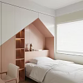 Cozy Pink Kids Room Interior With House Shaped Nook White Bed Desk Chair And Bookshelf
