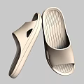 Beige Open Toe Slide Slippers With Striped Sole For Comfortable Home Wear