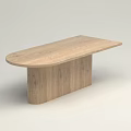 Simple Light Wood Dining Table Featuring Oval Tabletop And Solid Legs Design 3d model