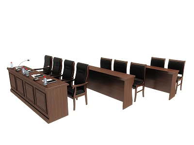 Brown Wooden Conference Room Table And Chair Set With Black Chairs For Meetings 3d model