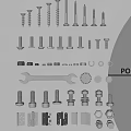 Assorted Mechanical Tools Collection With Screws Wrench Gears And Nuts 3d model