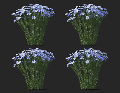 Blue And White Flower Clusters With Green Stems On Black Background 3d model