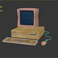 Vintage Yellow Computer Setup With Monitor Tower Keyboard Mouse And Green Screen