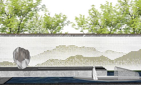 New Chinese Style Landscape Wall Landscape Wall Landscape Wall Mirror Waterscape Wall Boat Sketch 3d model