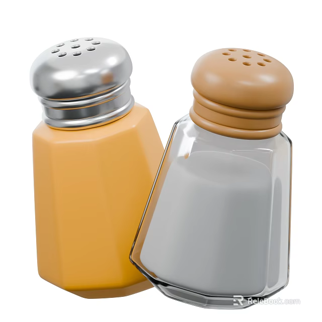 Yellow And Transparent Condiment Bottles With Silver And Brown Lids For Kitchen Use 3d model 