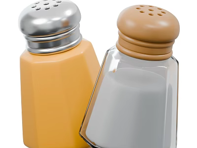 Yellow And Transparent Condiment Bottles With Silver And Brown Lids For Kitchen Use 3d model