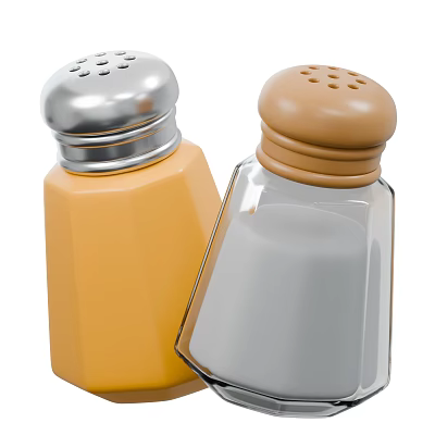 Yellow And Transparent Condiment Bottles With Silver And Brown Lids For Kitchen Use 3d model