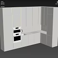 Modern Kitchen With White Cabinets Built in Ovens Sleek Countertop LED Lighting And Tile Backsplash