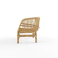Set of Four Natural Rattan Leisure Chairs With Black Cushions And Armrests