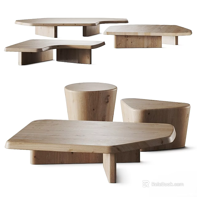 Modern Wooden Coffee Tables With Various Unique Geometric Shape Designs 3d model 