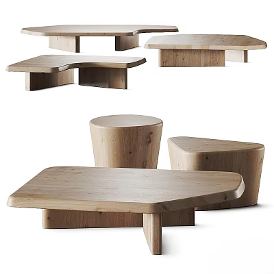 Modern Wooden Coffee Tables With Various Unique Geometric Shape Designs 3d model