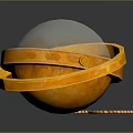 Golden Ring Structure With White Spherical Object In Center On Dark Background