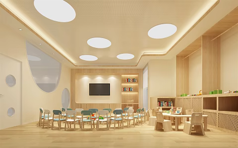 Nordic Kindergarten Classroom Ceiling Lamp Bookcase 3d model