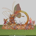 Interactive Area With Yellow Arch LOVE Lettering Butterfly Decorations And Flower Arrangement On Green Grass