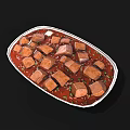 Braised Pork Belly Cubes with Red Glaze Sauce and Green Onion Garnish