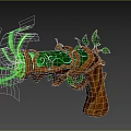 Enchanted Weapon With Wooden Handle Decorated Vines Leaves And Green Glowing Spiral Energy