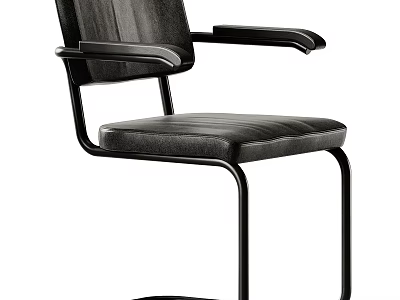 Black Dining Chair with Armrests Leather Seat and Metal Frame Modern Design 3d model