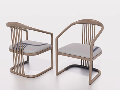 Modern Style Dining Chairs With Wooden Frame Armrests And Gray Padded Seats 3d model