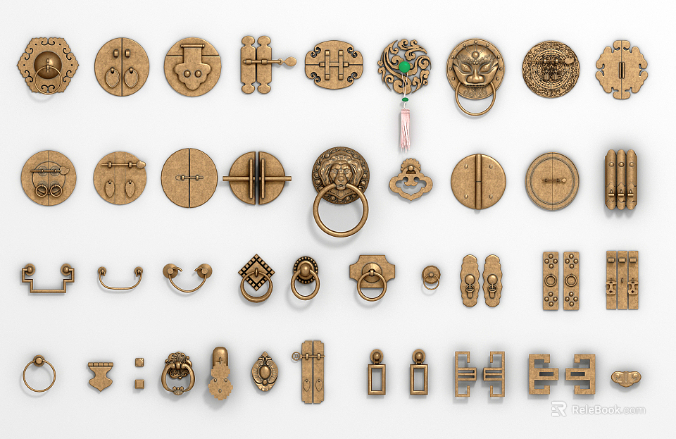 Various Decorative Metal Handles With Vintage And Modern Designs For Furniture Applications 3d model 