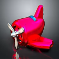 Red Toy Airplane With Silver Propeller Blue Details And Glossy Surface Reflection On Black Background