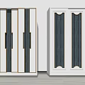 Modern White Wardrobe Design With Gold Accents Vertical Strips And Glass Doors