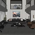 Modern Living and Dining Area With Double Height Space Large Art Painting Sofa And Chandelier