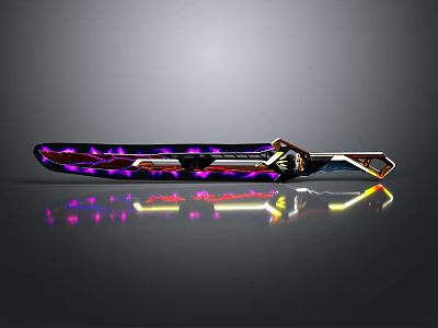 Modern Knife Design With Purple Pink Lighting Geometric Patterns And Golden Handle 3d model