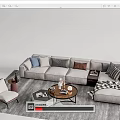 Modern Light Gray Sofa Coffee Table Set With Throw Pillows Accent Chair And Checked Blanket 3d model