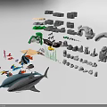 3D Terrain Models With Mountain Island Shapes And Marine Life Elements