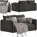Modern Style Gray Velvet Two-Seater Sofa With Soft Pillows And Throw Blanket 3d model