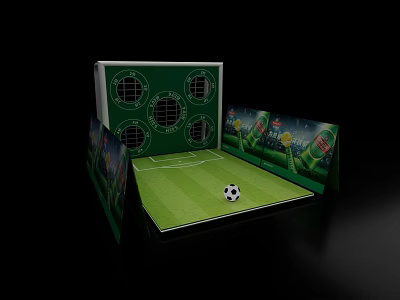Interactive Zone With Football Field Green Lawn Soccer Ball And Surrounding Screens 3d model