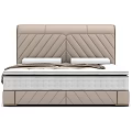Modern Upholstered Double Bed With Diamond Stitched Headboard White Pillows And Beige Throw Blanket