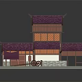 Cartoon Scene Of Traditional Chinese Architecture With Red Roofs Purple Tiles And Curved Eaves