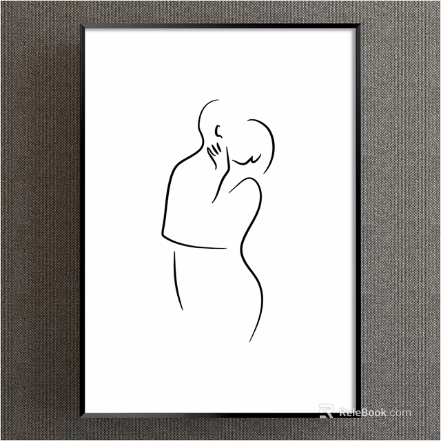 Minimalist Line Art Of Embracing Figures In Black And White Framed Wall Decor 3d model 