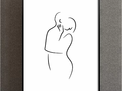 Minimalist Line Art Of Embracing Figures In Black And White Framed Wall Decor 3d model