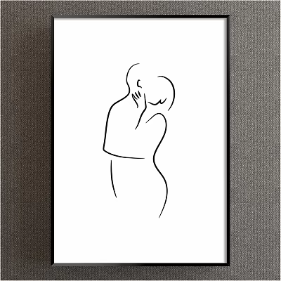 Minimalist Line Art Of Embracing Figures In Black And White Framed Wall Decor 3d model