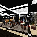 Modern KTV Interior Design With High Stools Round Tables Stage And Green Plants