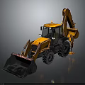 Yellow Construction Excavator With Front Loader Bucket And Hydraulic Arm 3d model
