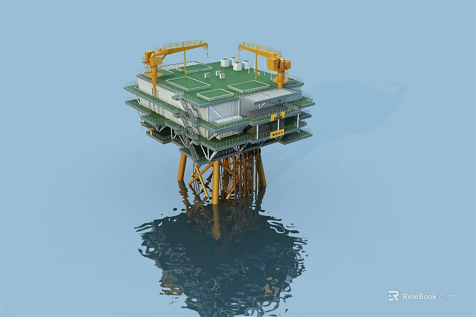 Offshore Industrial Drilling Platform With Cranes And Steel Structure On Water 3d model 